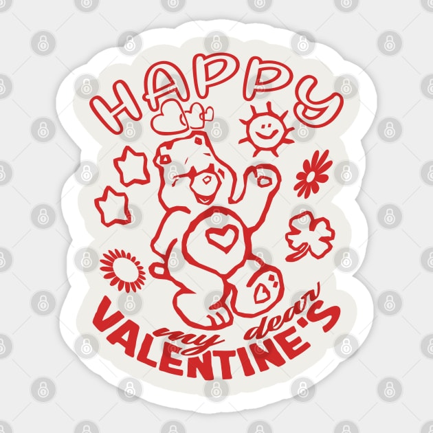 Happy Valentines, my dear: Loveful Red Bear in a Serene World of Hearts and Flowers Sticker by PopArtyParty